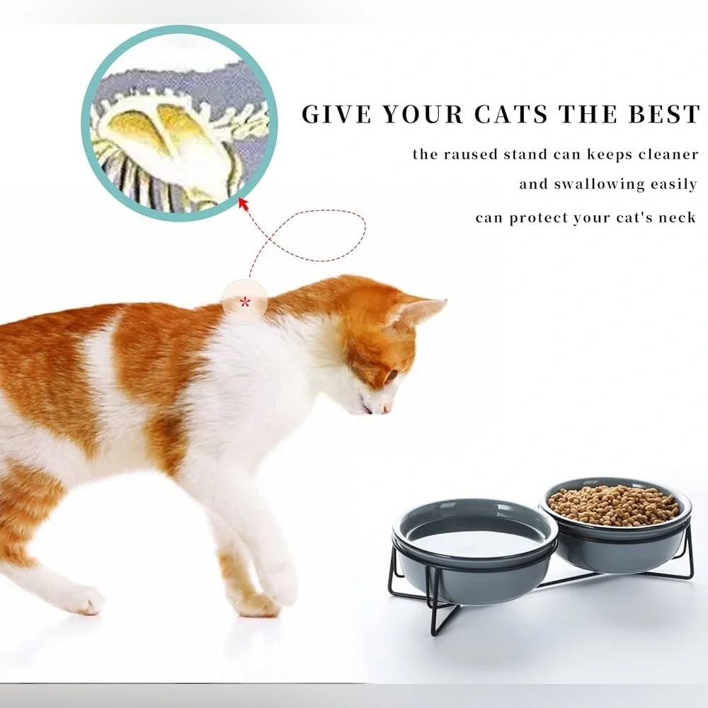 ✨BNWT - Small Pet Bowls with Heighten Metal Stand - 15 Ounces - Grey✨